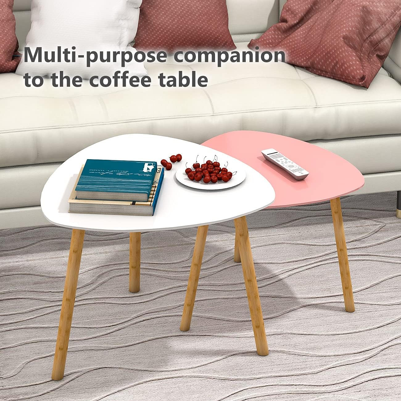 Blossom Nesting Tables – Modern Pink & White Triangle Coffee Table Set for Small Spaces