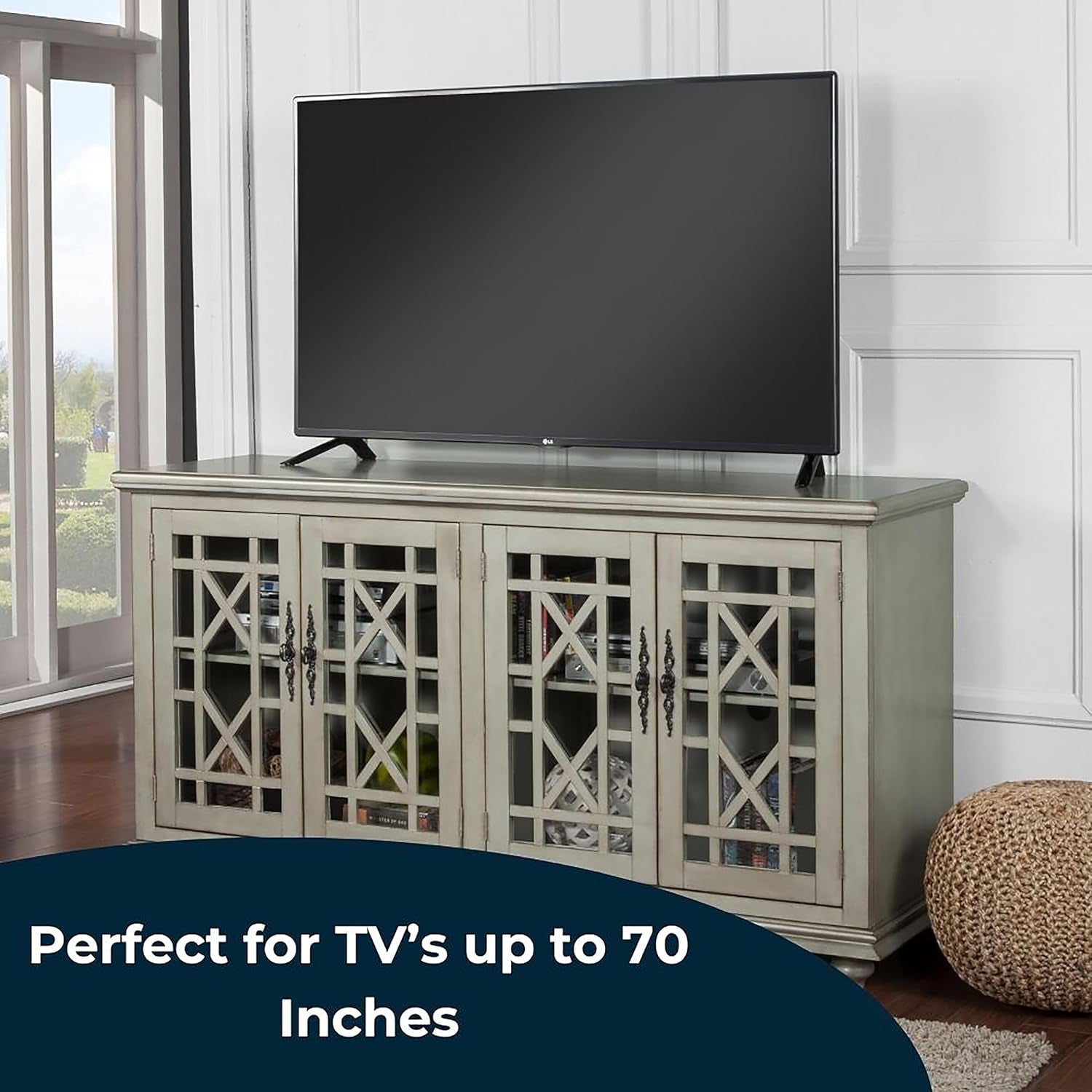 Marche Antique Silver Wood Glass Cabinet TV Stand