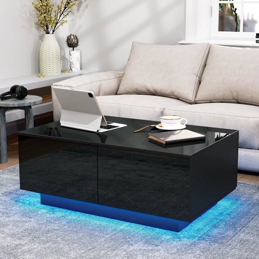 LumaGlide LED Coffee Table – Modern 4-Drawer Storage with Color-Changing Lights