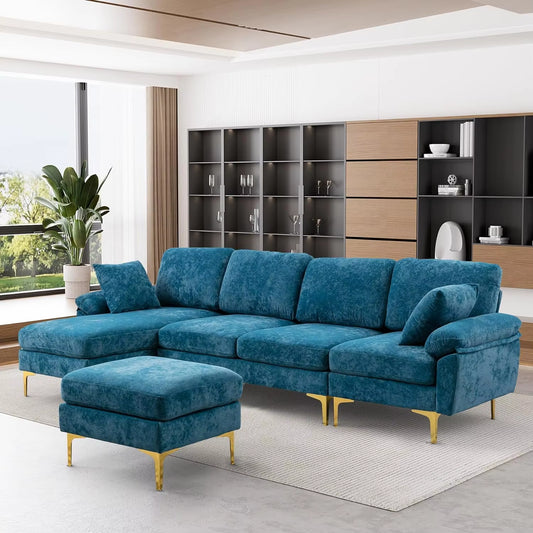 VelvetHaven: U-Shaped Sectional Sofa with 4 Seats in Elegant Velvet 🛋️✨