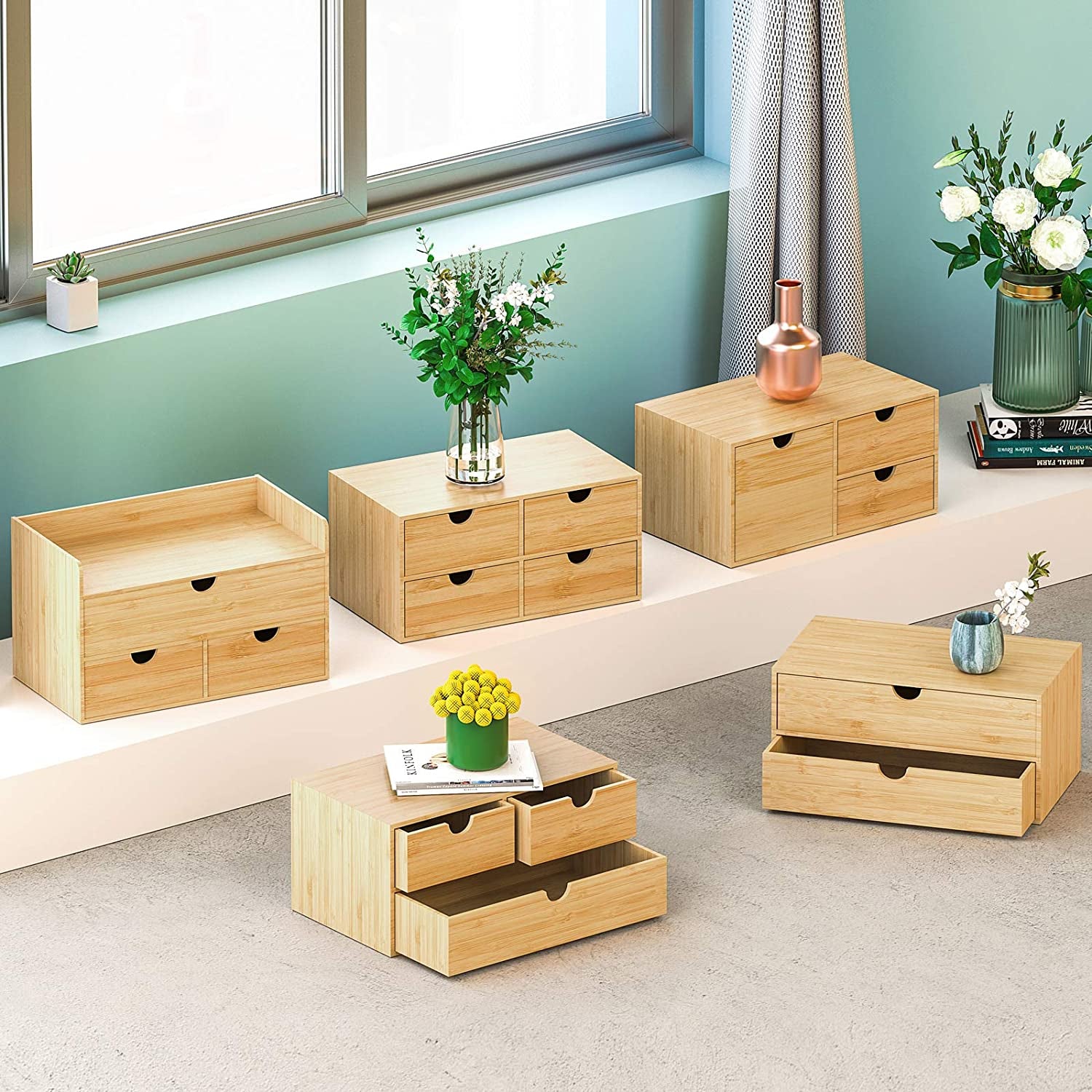 Eco-Chic Bamboo Desk Organizer – 3-Drawer Tabletop Storage Box for Office, Home or Bathroom