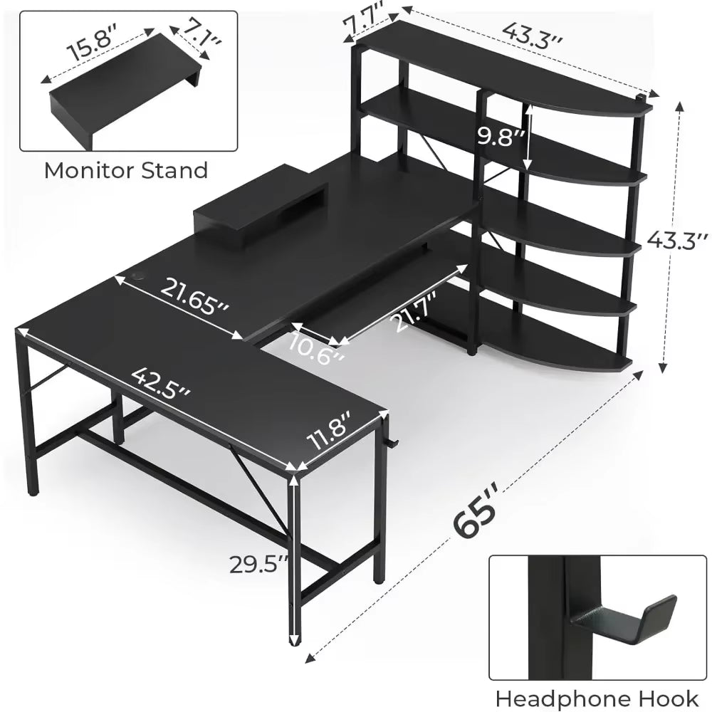 LevelUp: L-Shaped Gaming Desk with Shelf and Keyboard Tray