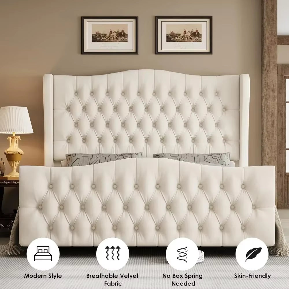 RoyalVelvet: King Bed with Tufted Velvet Headboard and Footboard