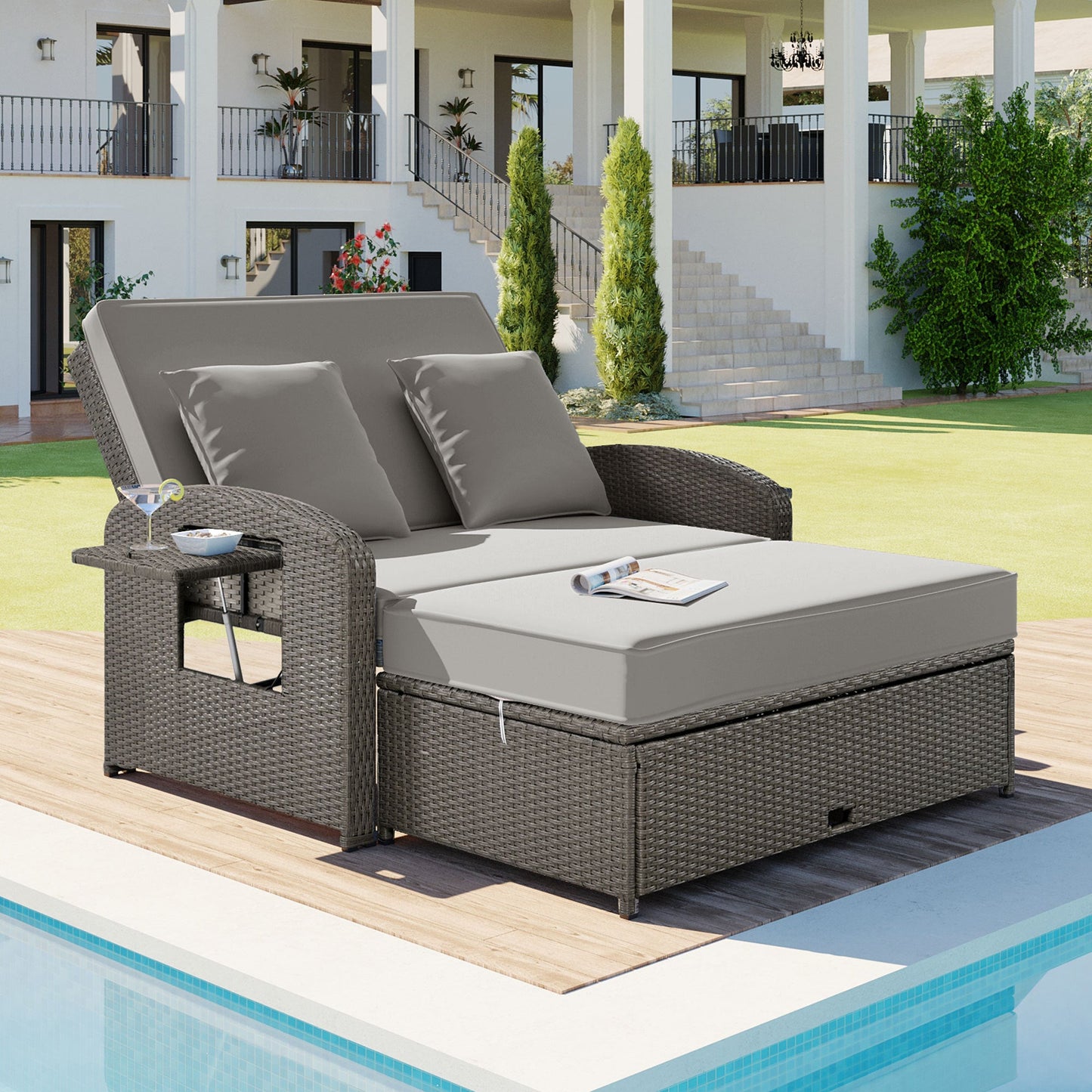 Gray Rattan Chaise Lounge Set: Ultimate Outdoor Comfort for Two