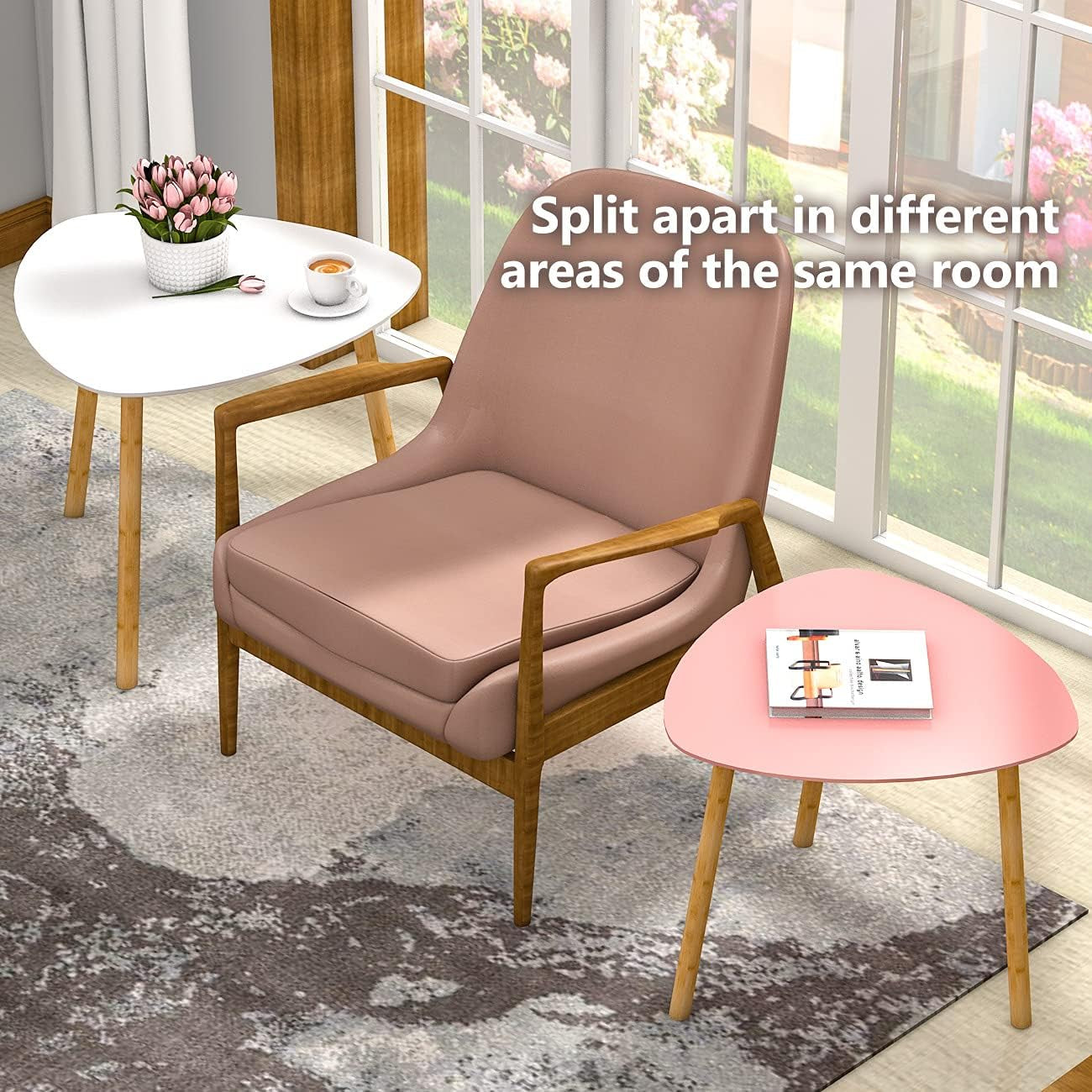 Blossom Nesting Tables – Modern Pink & White Triangle Coffee Table Set for Small Spaces