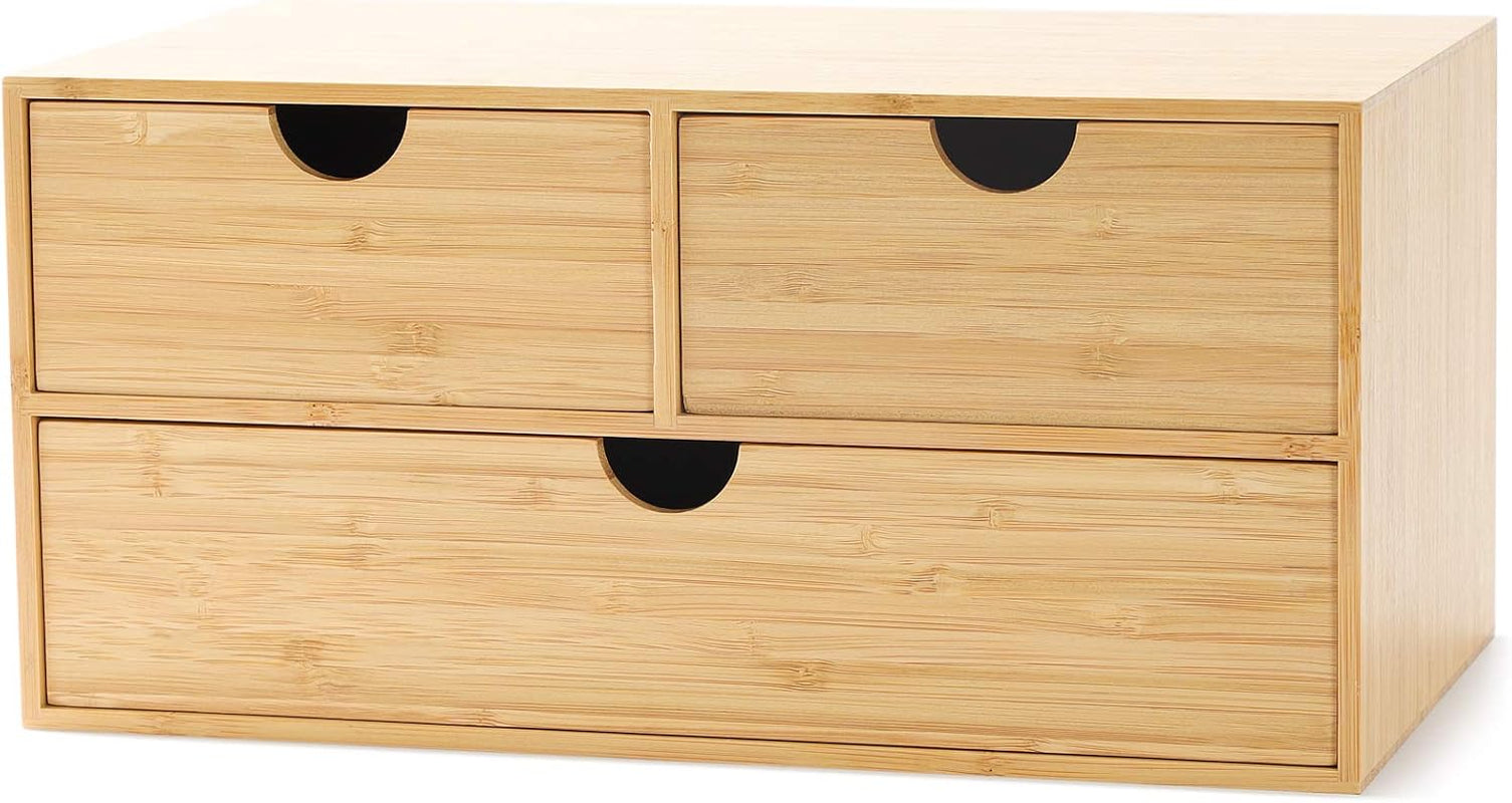 Eco-Chic Bamboo Desk Organizer – 3-Drawer Tabletop Storage Box for Office, Home or Bathroom