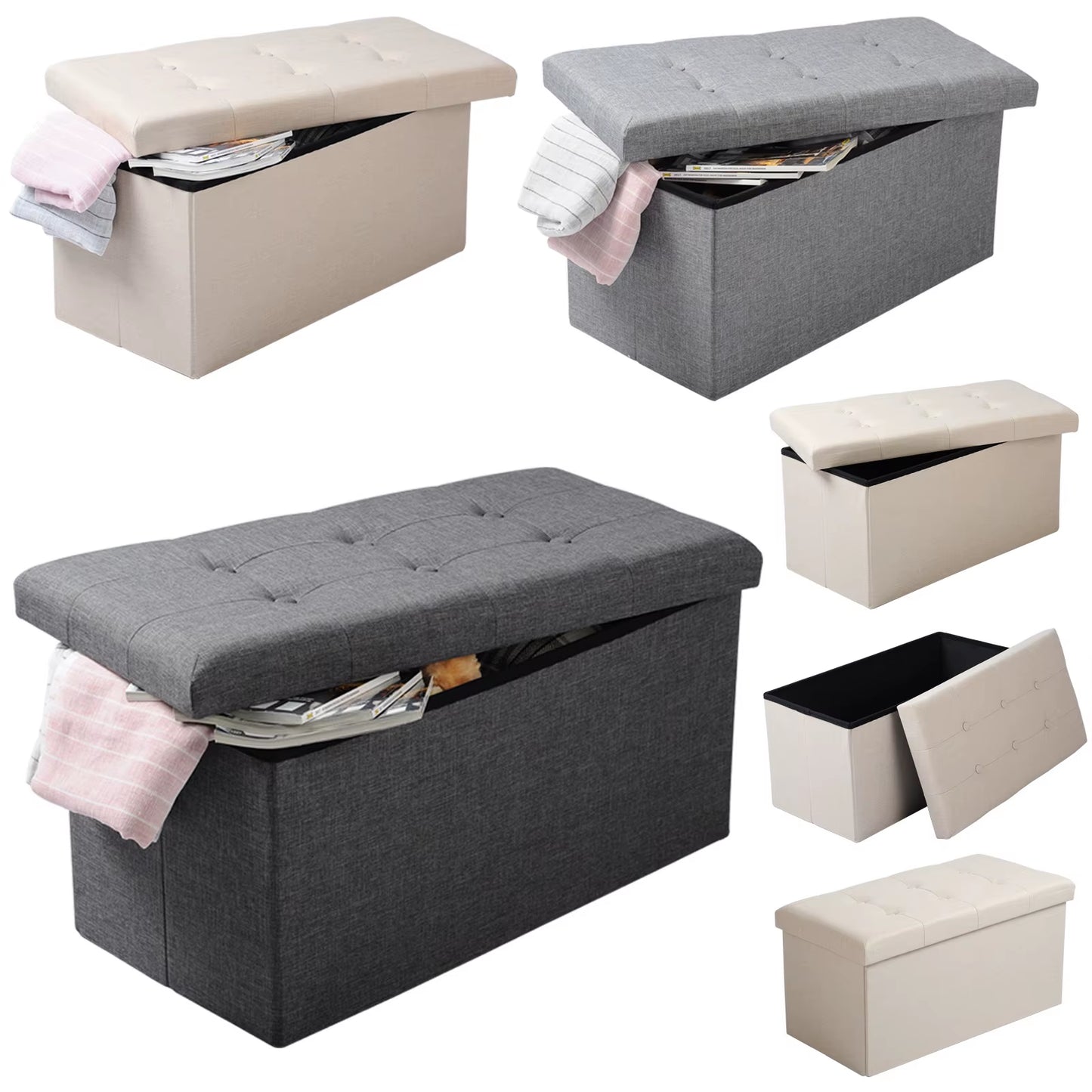 ColorVault: Foldable Multi-Purpose Storage Bench with Padded Seat