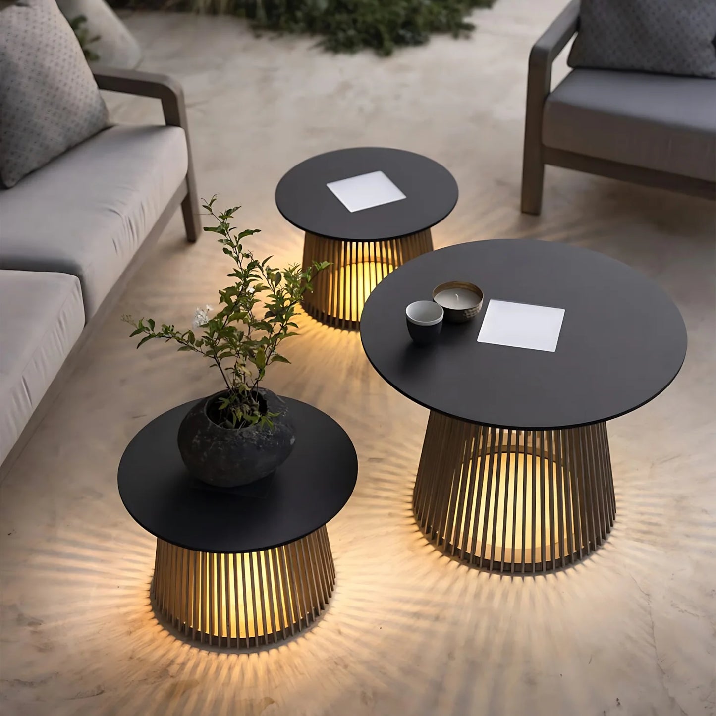 Outdoor Table with Solar Lights