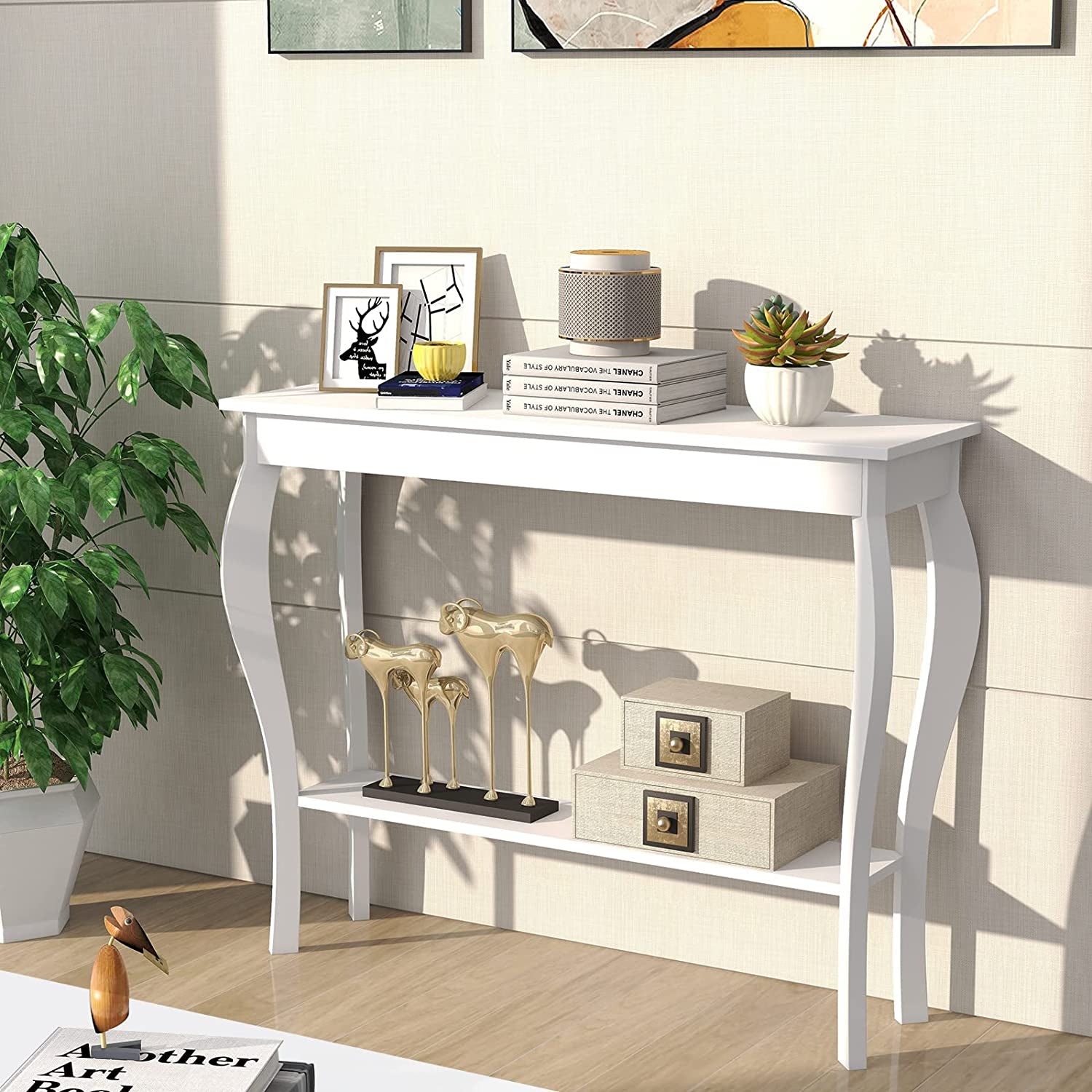 Chic White Narrow Console Table 