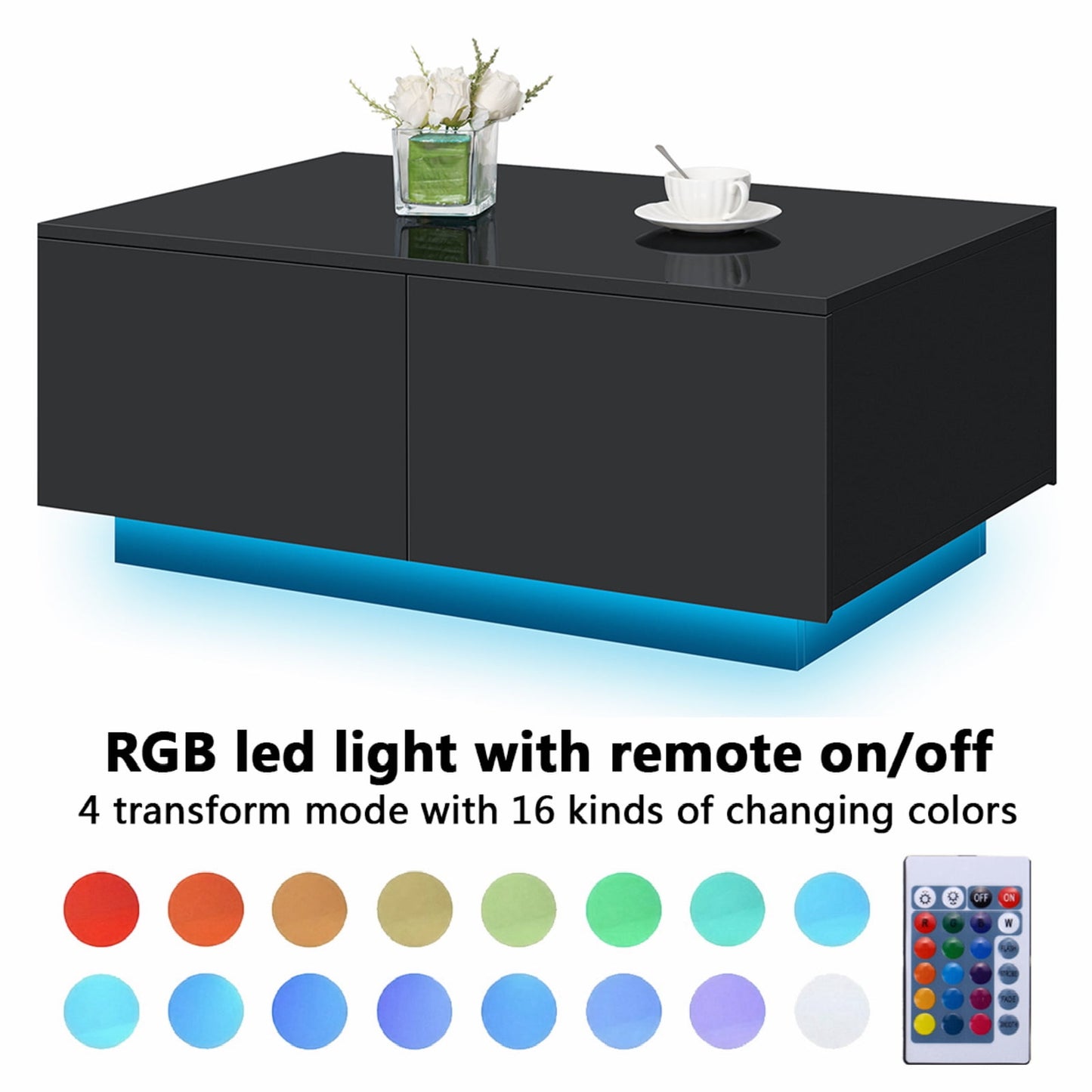 LumaGlide LED Coffee Table – Modern 4-Drawer Storage with Color-Changing Lights