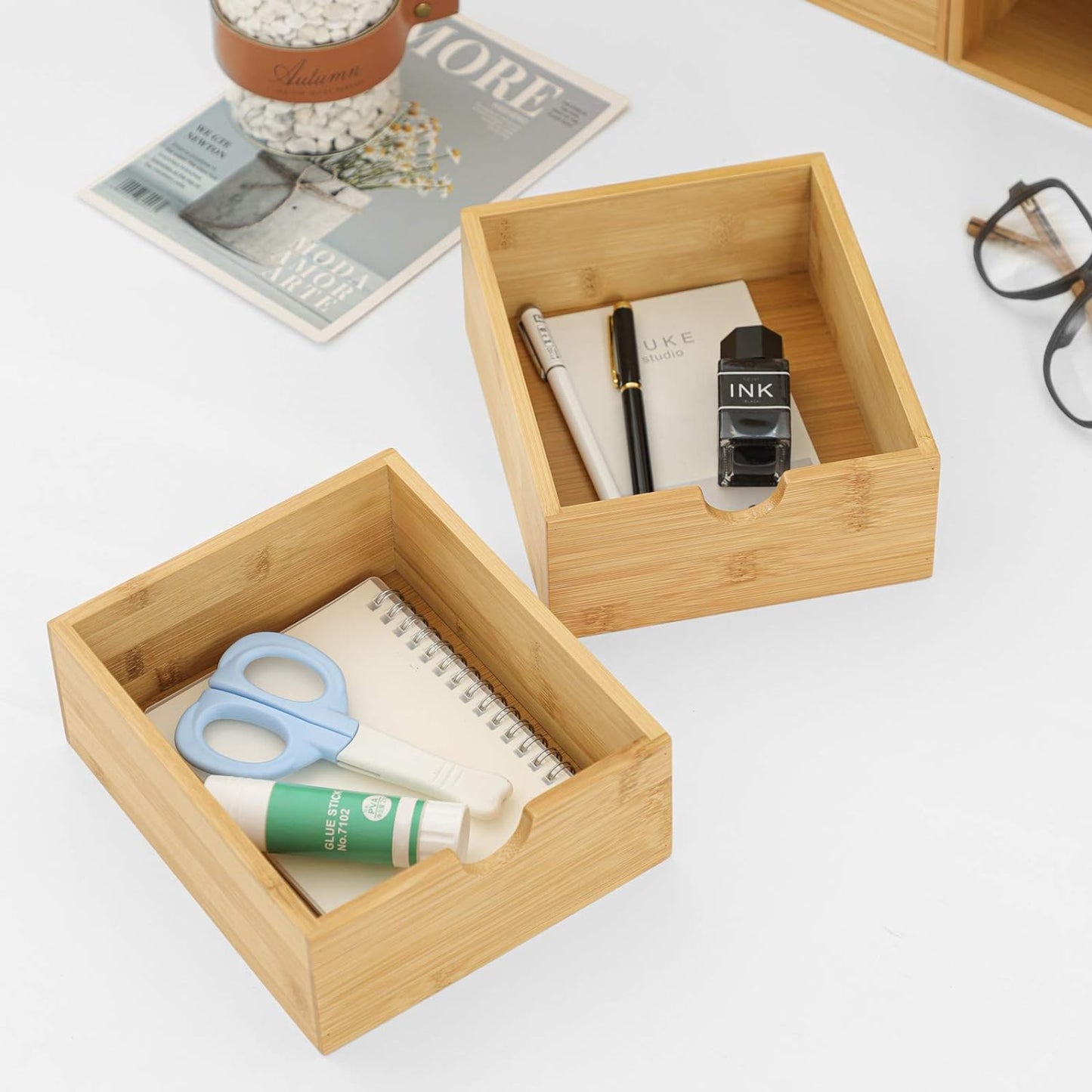 Eco-Chic Bamboo Desk Organizer – 3-Drawer Tabletop Storage Box for Office, Home or Bathroom