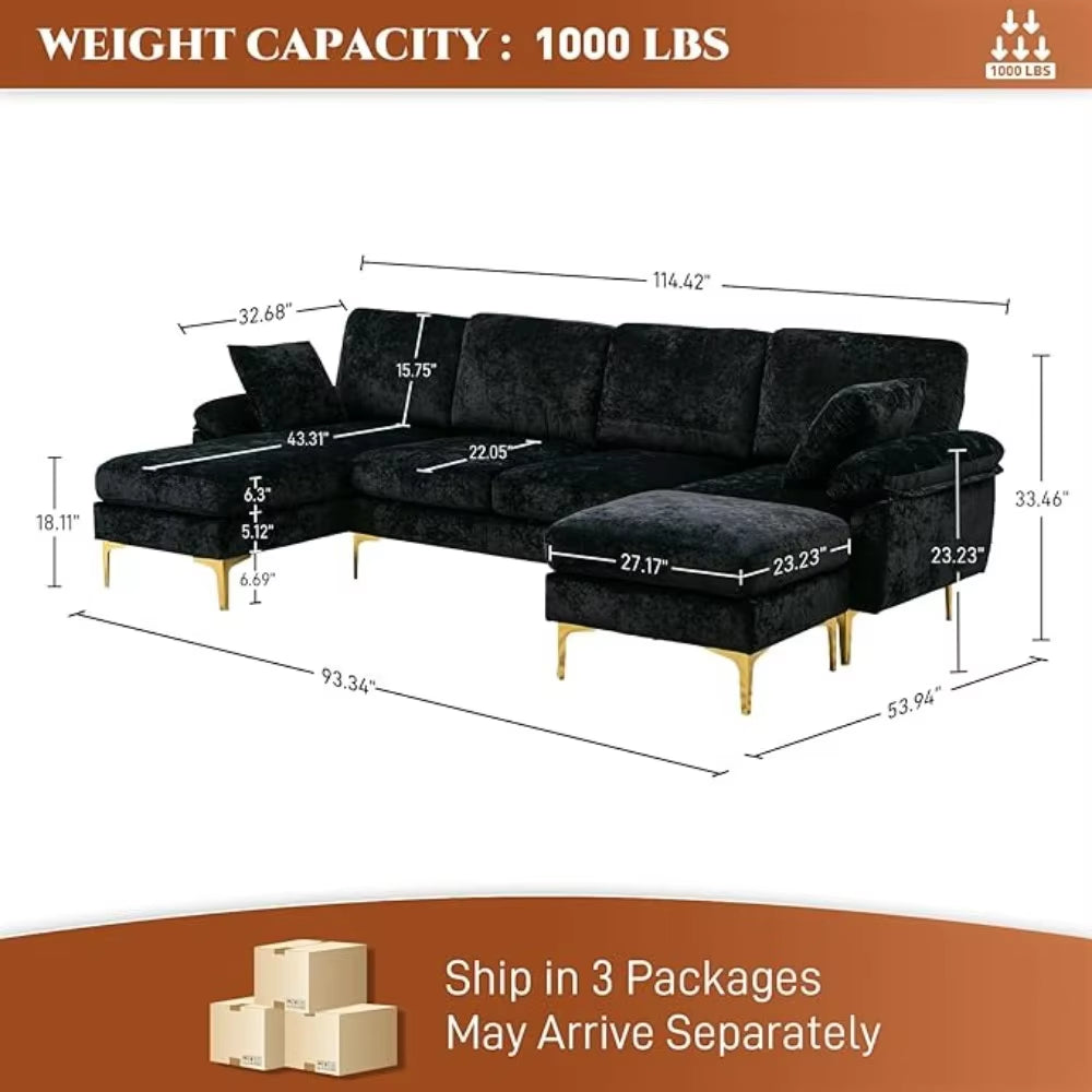 VelvetHaven: U-Shaped Sectional Sofa with 4 Seats in Elegant Velvet 🛋️✨