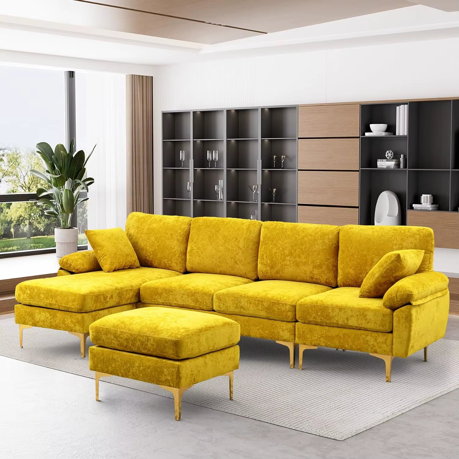 VelvetHaven: U-Shaped Sectional Sofa with 4 Seats in Elegant Velvet 🛋️✨