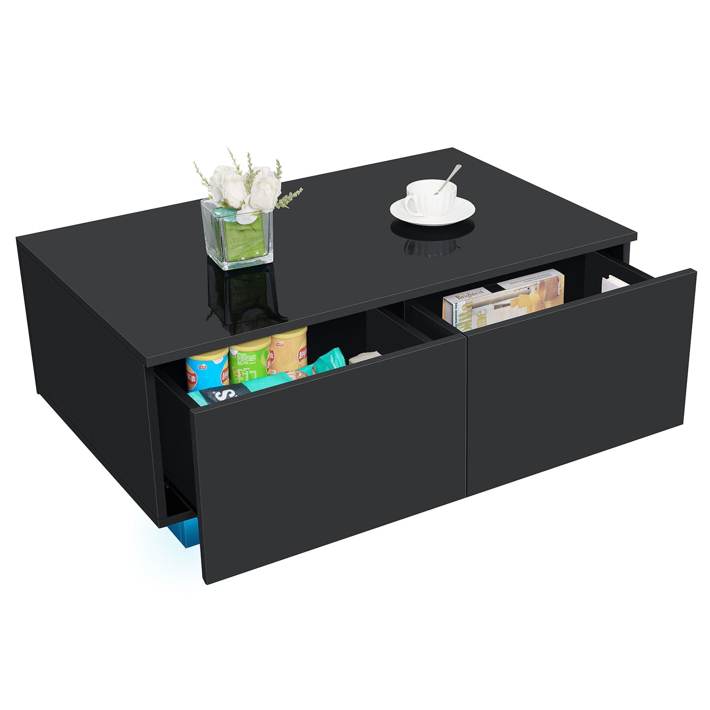 LumaGlide LED Coffee Table – Modern 4-Drawer Storage with Color-Changing Lights