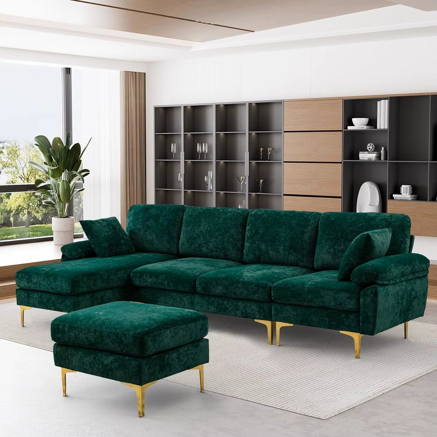 VelvetHaven: U-Shaped Sectional Sofa with 4 Seats in Elegant Velvet 🛋️✨