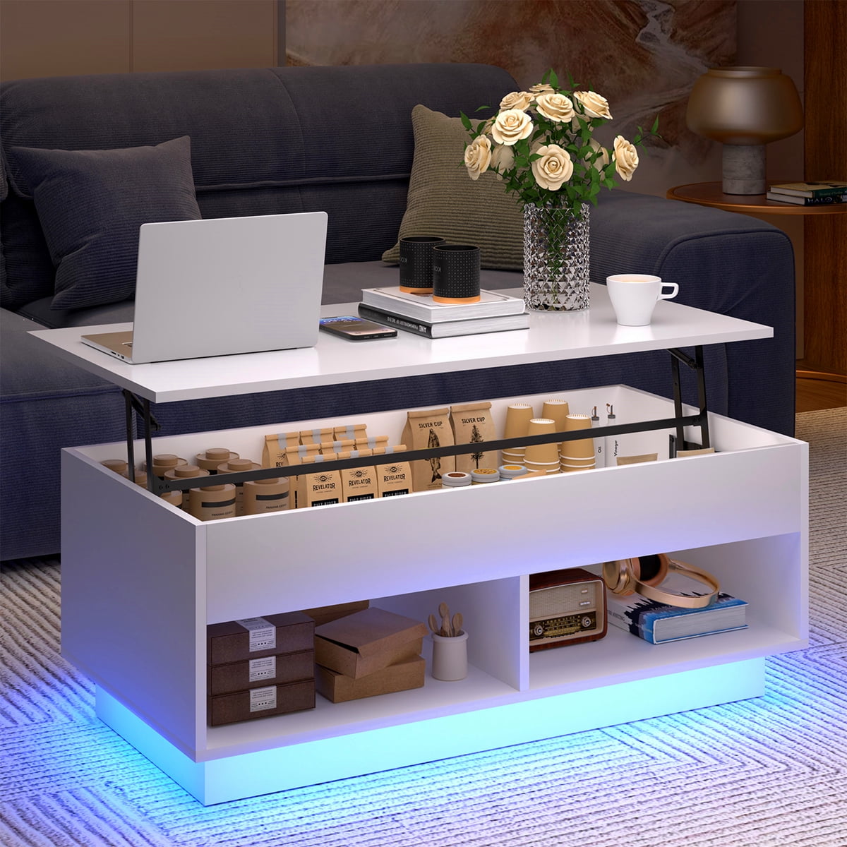 LuminaGlow Lift-Top Coffee Table – Modern LED-Enhanced Centerpiece with Hidden Storage