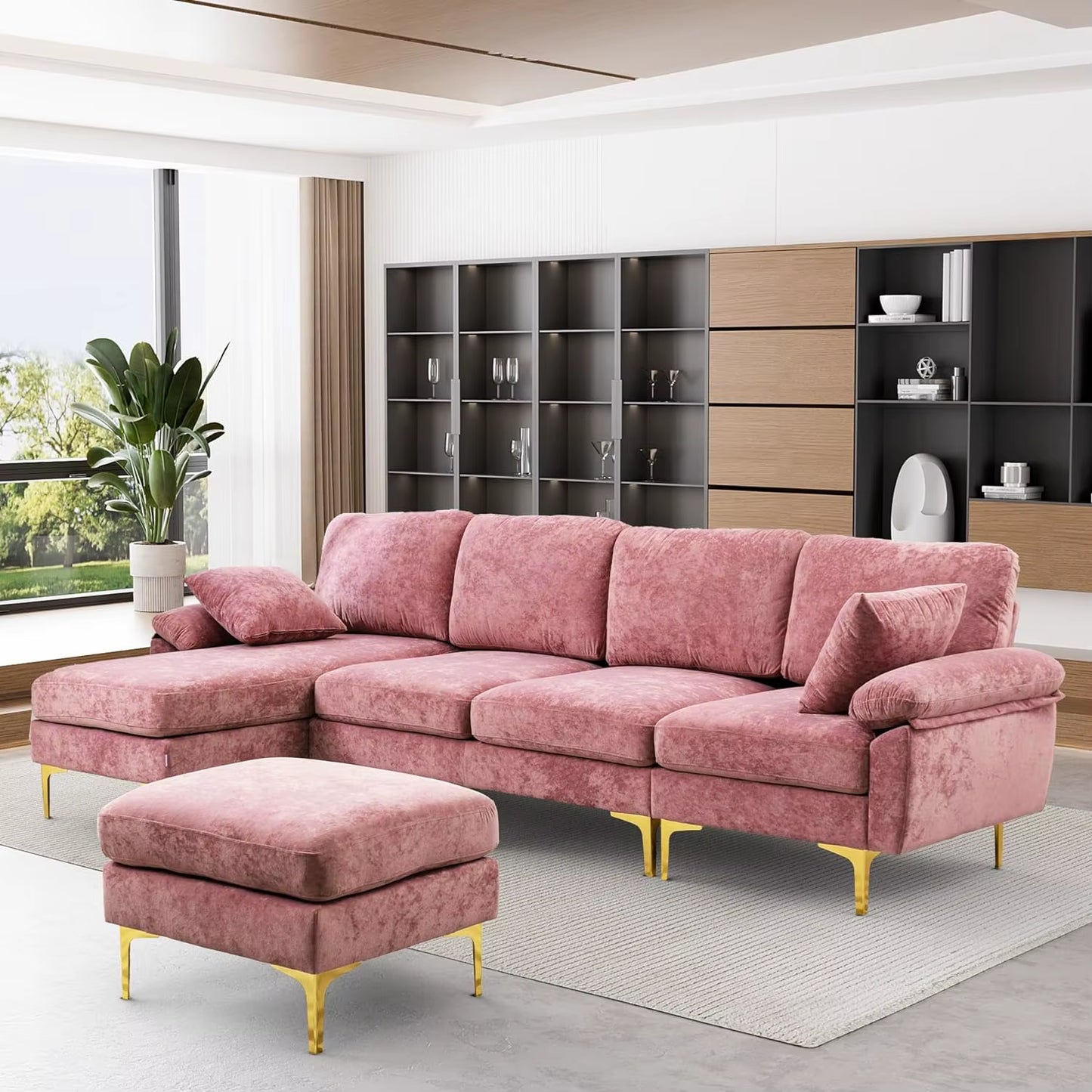 VelvetHaven: U-Shaped Sectional Sofa with 4 Seats in Elegant Velvet 🛋️✨