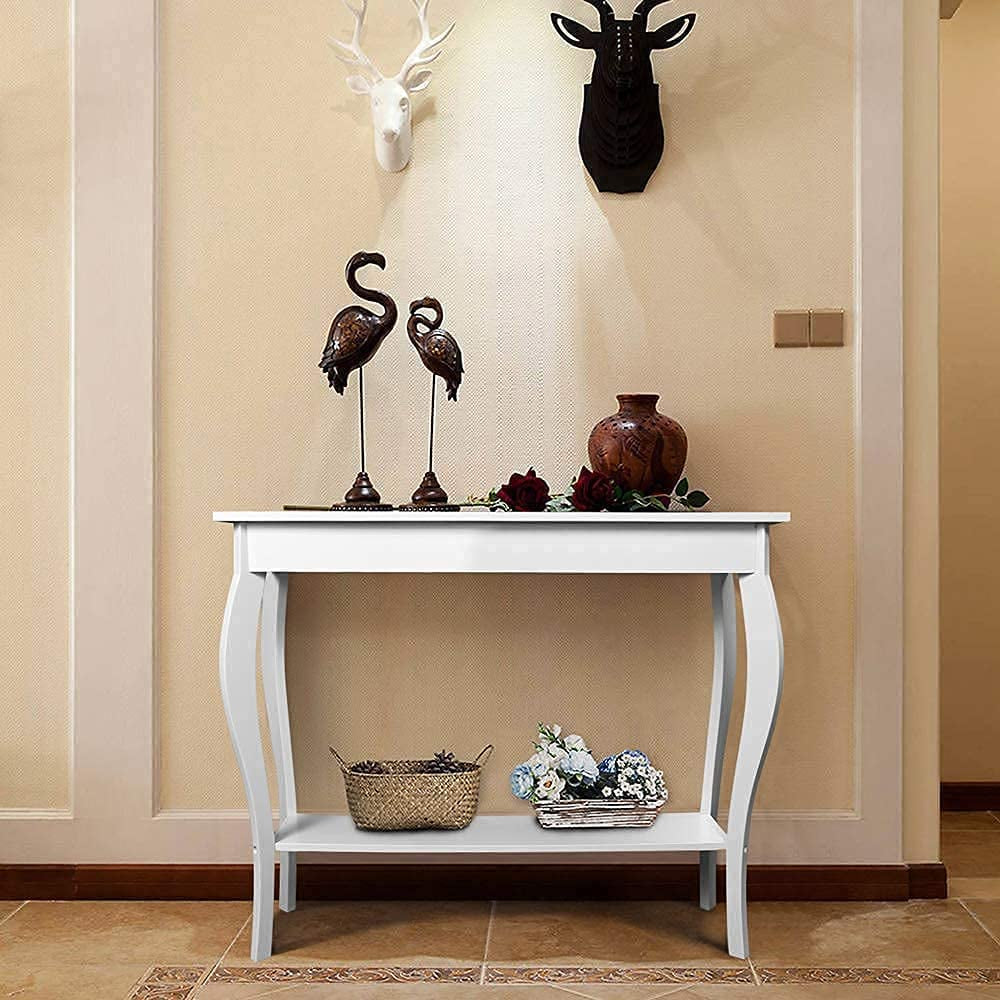 Chic White Narrow Console Table 