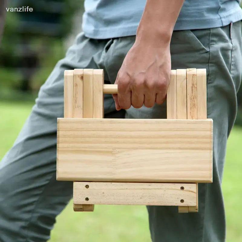 Ultralight Foldable Stool in Solid Wood for Outdoor and Home Use