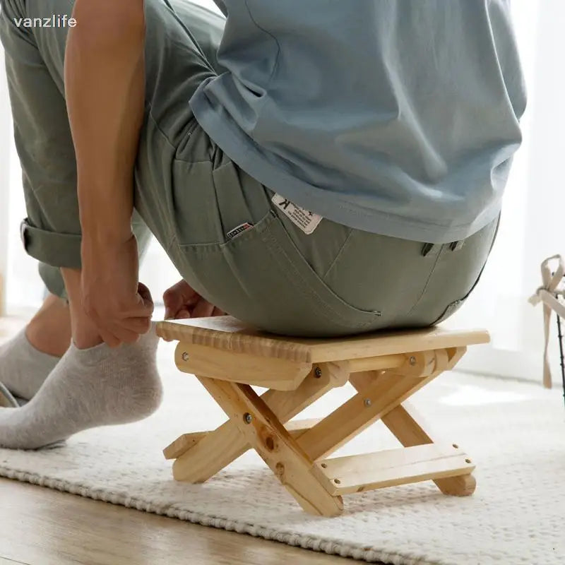 Ultralight Foldable Stool in Solid Wood for Outdoor and Home Use