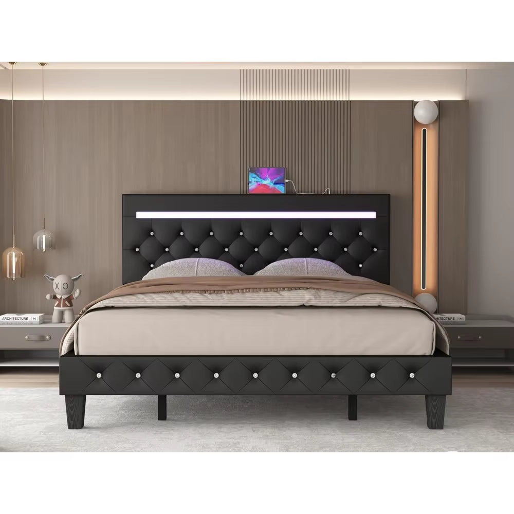 LumiRest: Full Bed with LED Lights and Charging Station