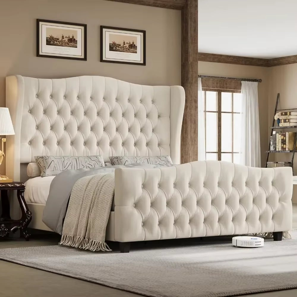 RoyalVelvet: King Bed with Tufted Velvet Headboard and Footboard