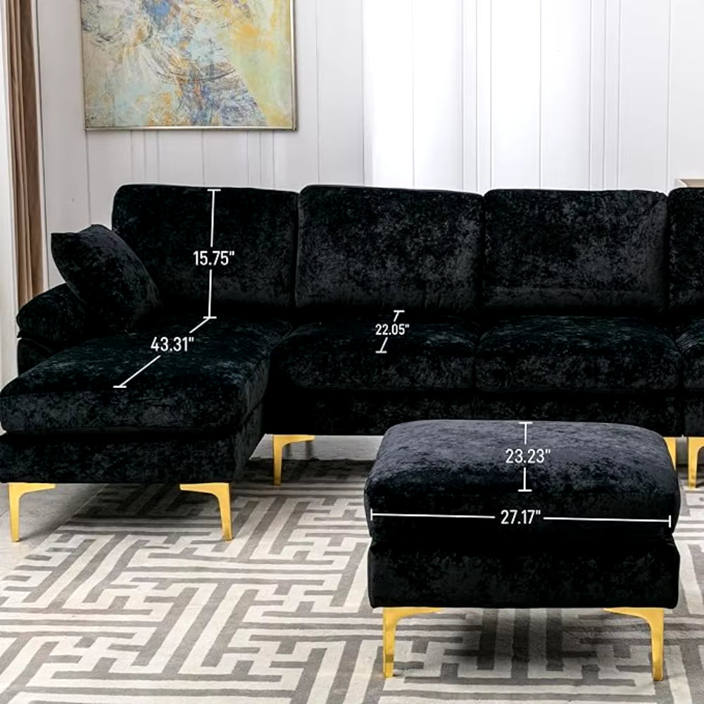 VelvetHaven: U-Shaped Sectional Sofa with 4 Seats in Elegant Velvet 🛋️✨