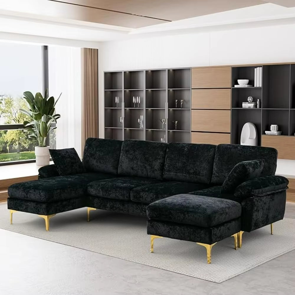 VelvetHaven: U-Shaped Sectional Sofa with 4 Seats in Elegant Velvet 🛋️✨