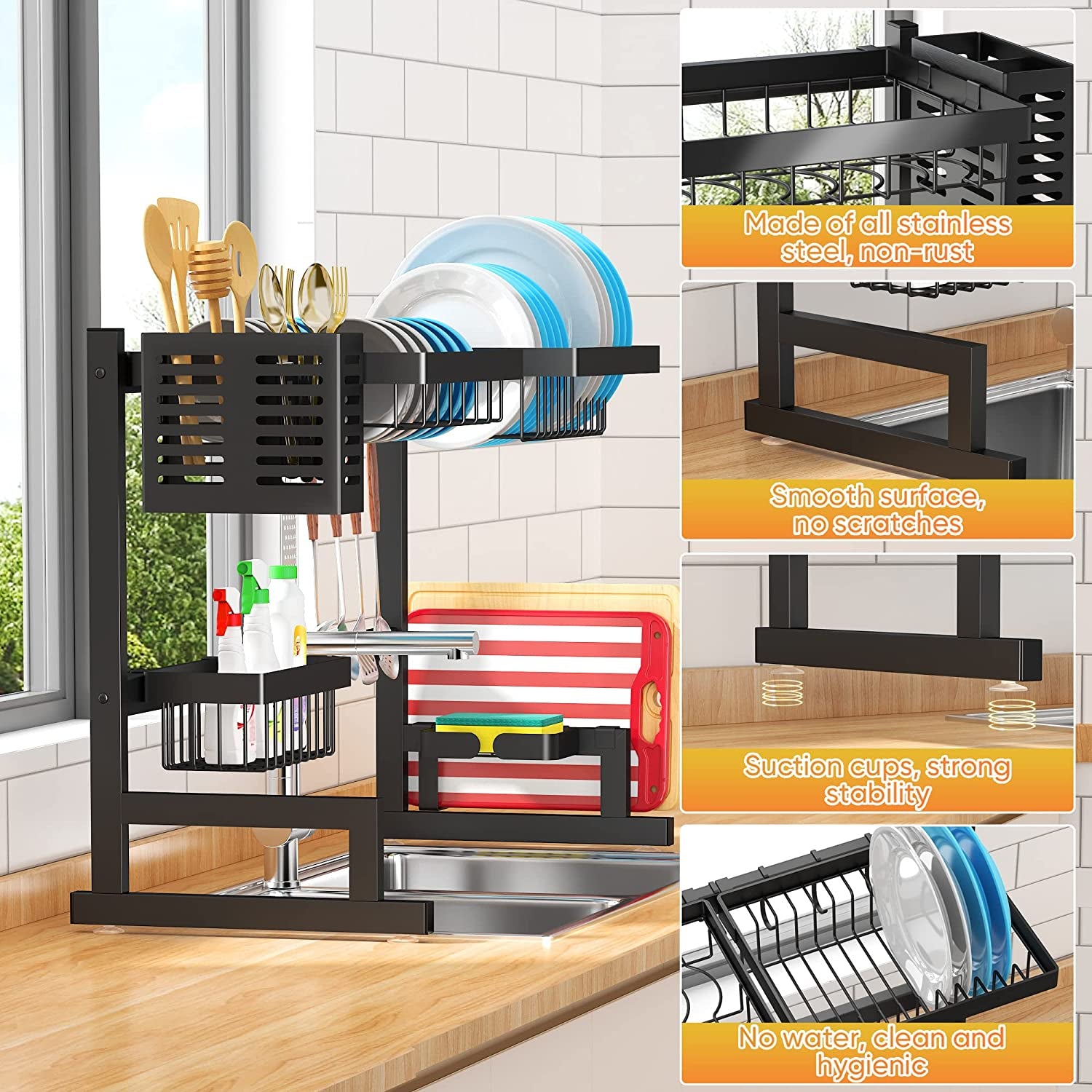 AquaFlow Adjustable Over-Sink Dish Rack – Ultimate 2-Tier Kitchen Organizer 