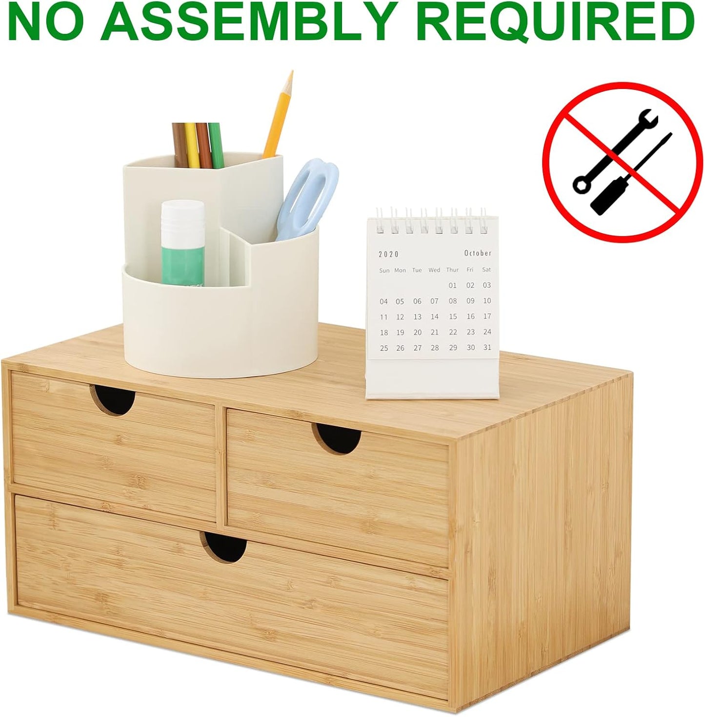 Eco-Chic Bamboo Desk Organizer – 3-Drawer Tabletop Storage Box for Office, Home or Bathroom