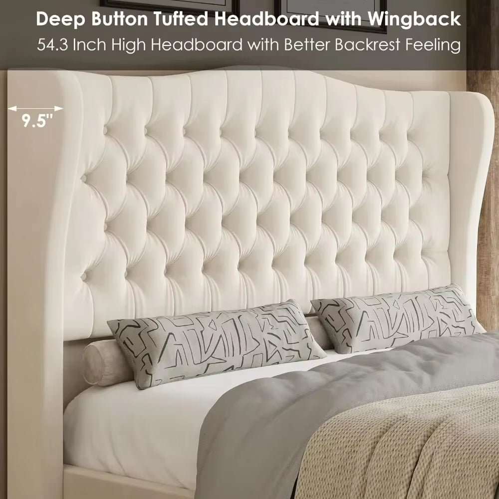 RoyalVelvet: King Bed with Tufted Velvet Headboard and Footboard