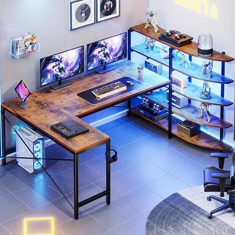 LevelUp: L-Shaped Gaming Desk with Shelf and Keyboard Tray