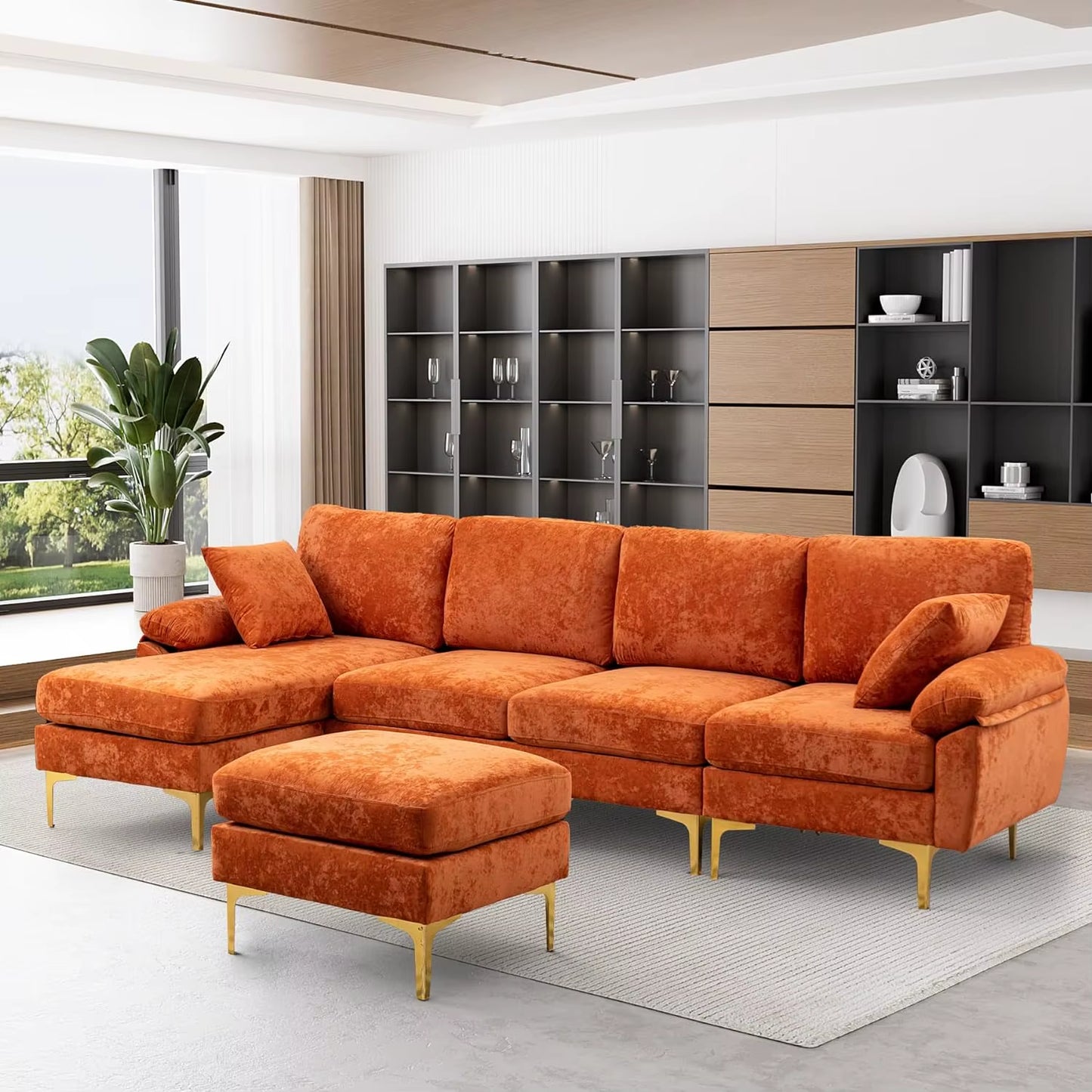 VelvetHaven: U-Shaped Sectional Sofa with 4 Seats in Elegant Velvet 🛋️✨