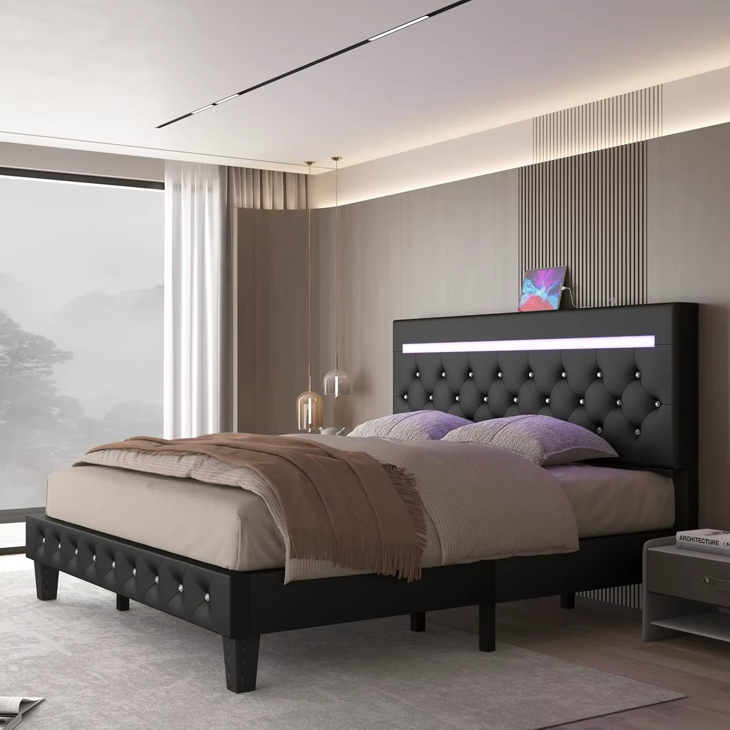 LumiRest: Full Bed with LED Lights and Charging Station