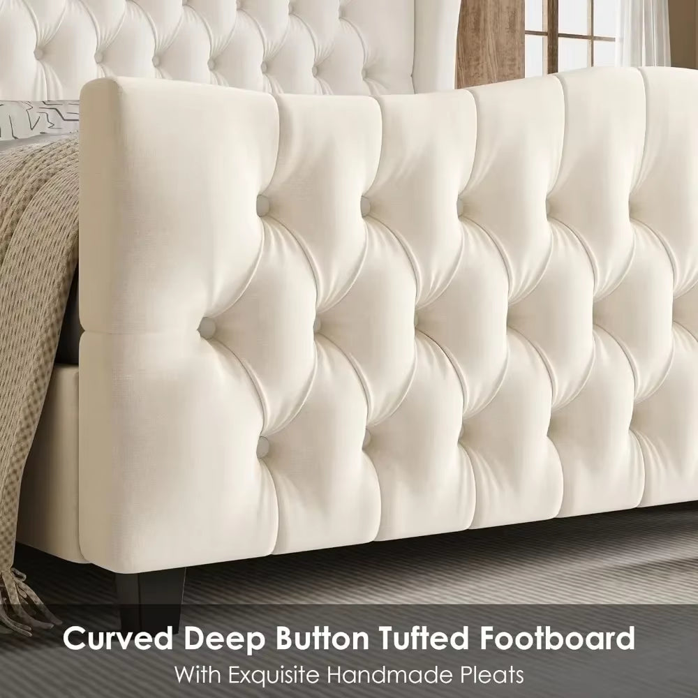 RoyalVelvet: King Bed with Tufted Velvet Headboard and Footboard