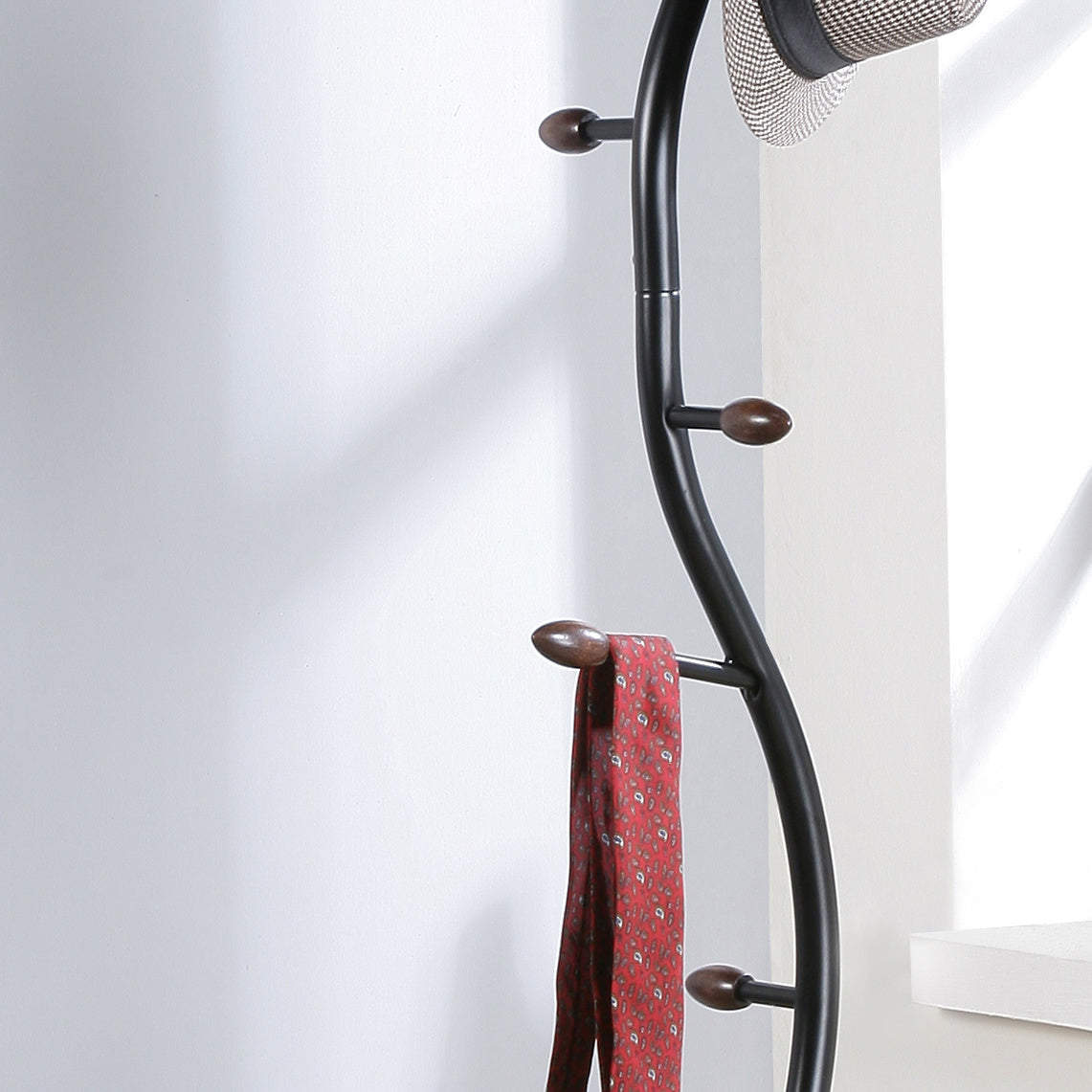 Arles Luxe: Black Metal & Walnut Freestanding Coat Rack