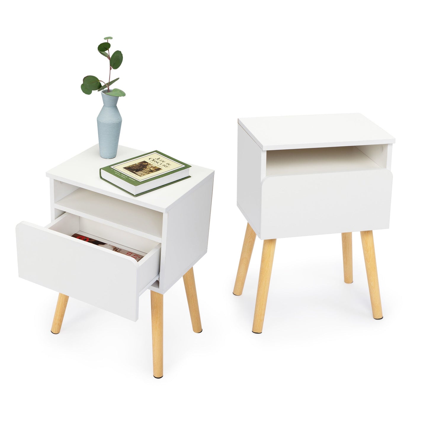 Set of 2 Modern Nightstands with Drawer & Shelf – Functional & Elegant