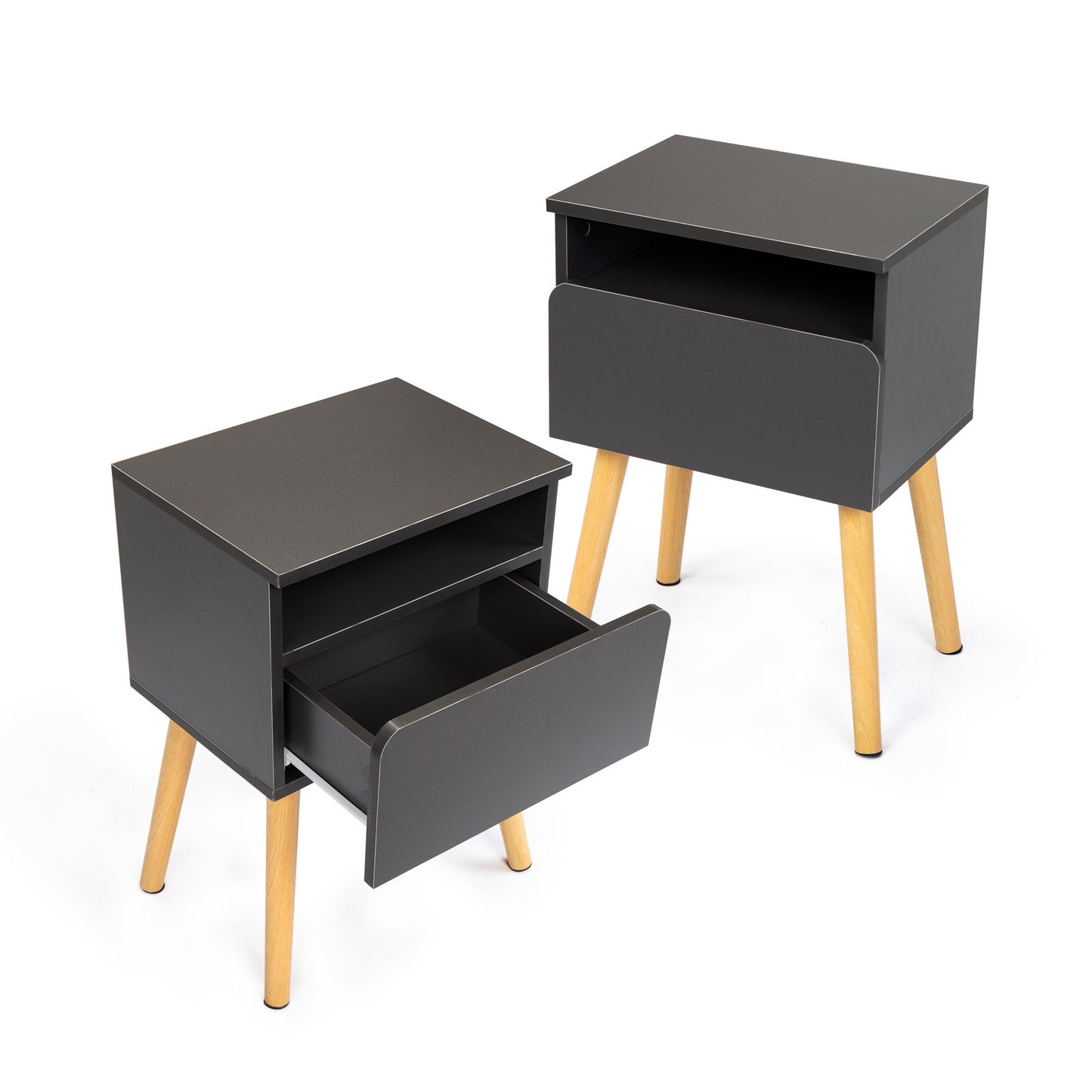 Set of 2 Modern Nightstands with Drawer & Shelf – Functional & Elegant