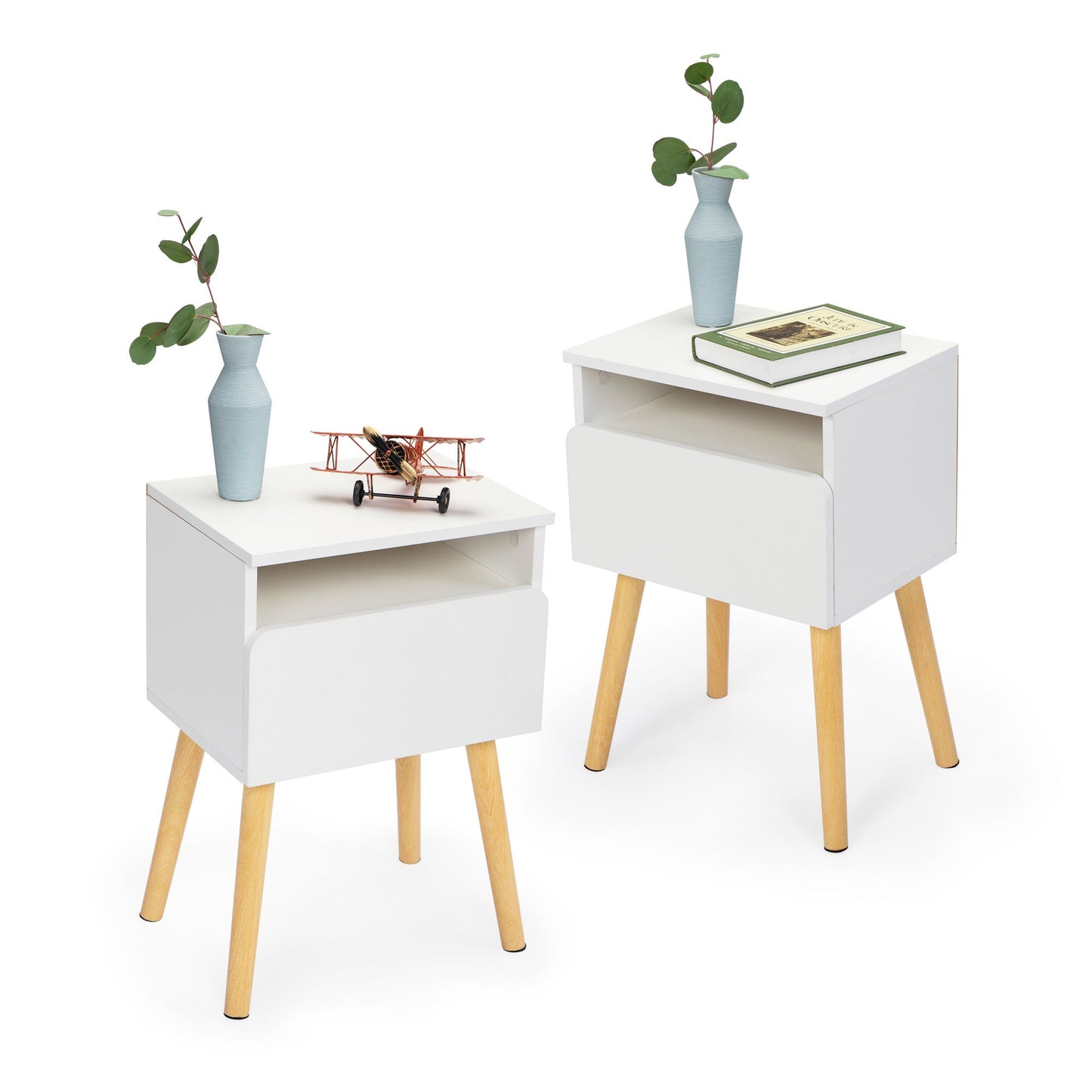 Set of 2 Modern Nightstands with Drawer & Shelf – Functional & Elegant