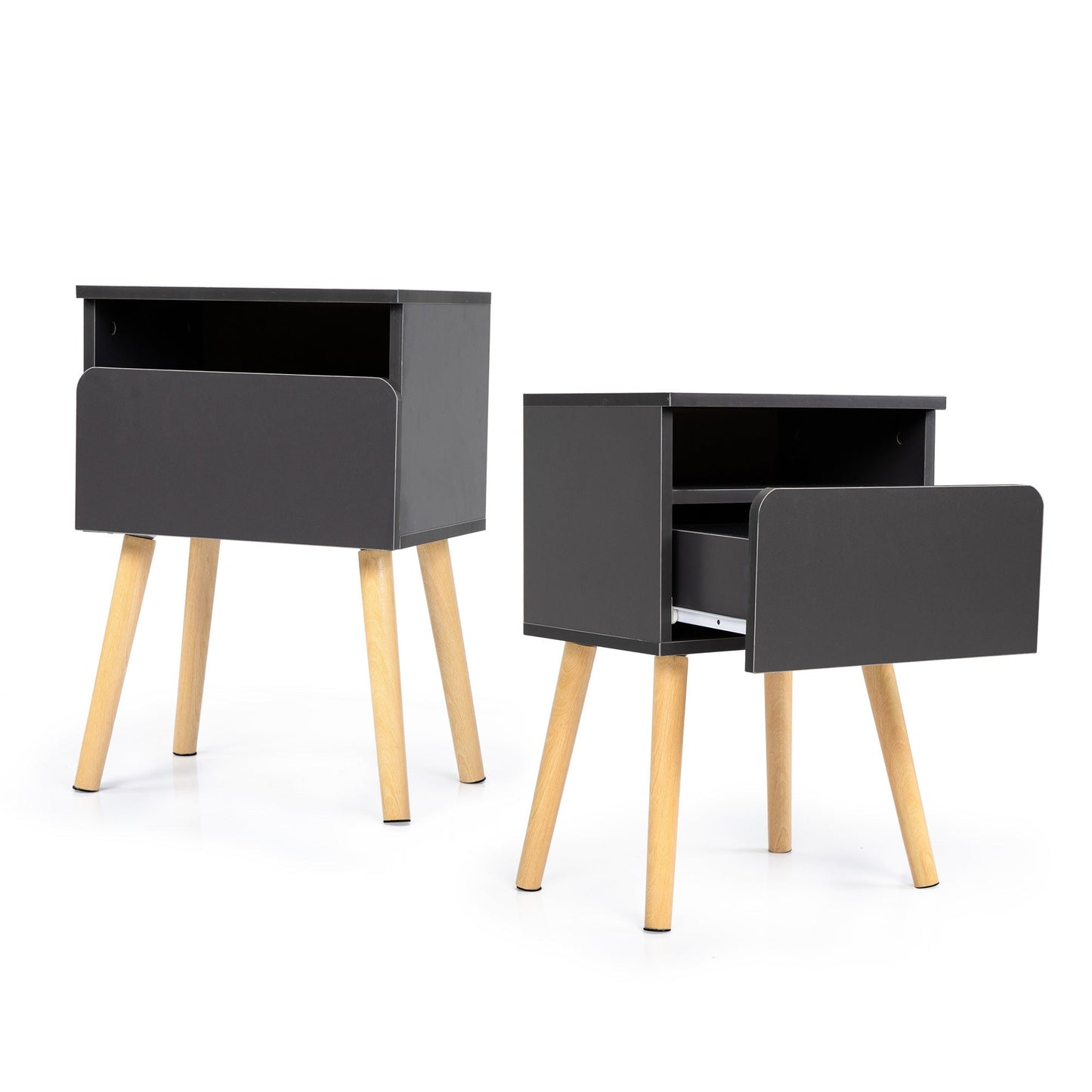 Set of 2 Modern Nightstands with Drawer & Shelf – Functional & Elegant