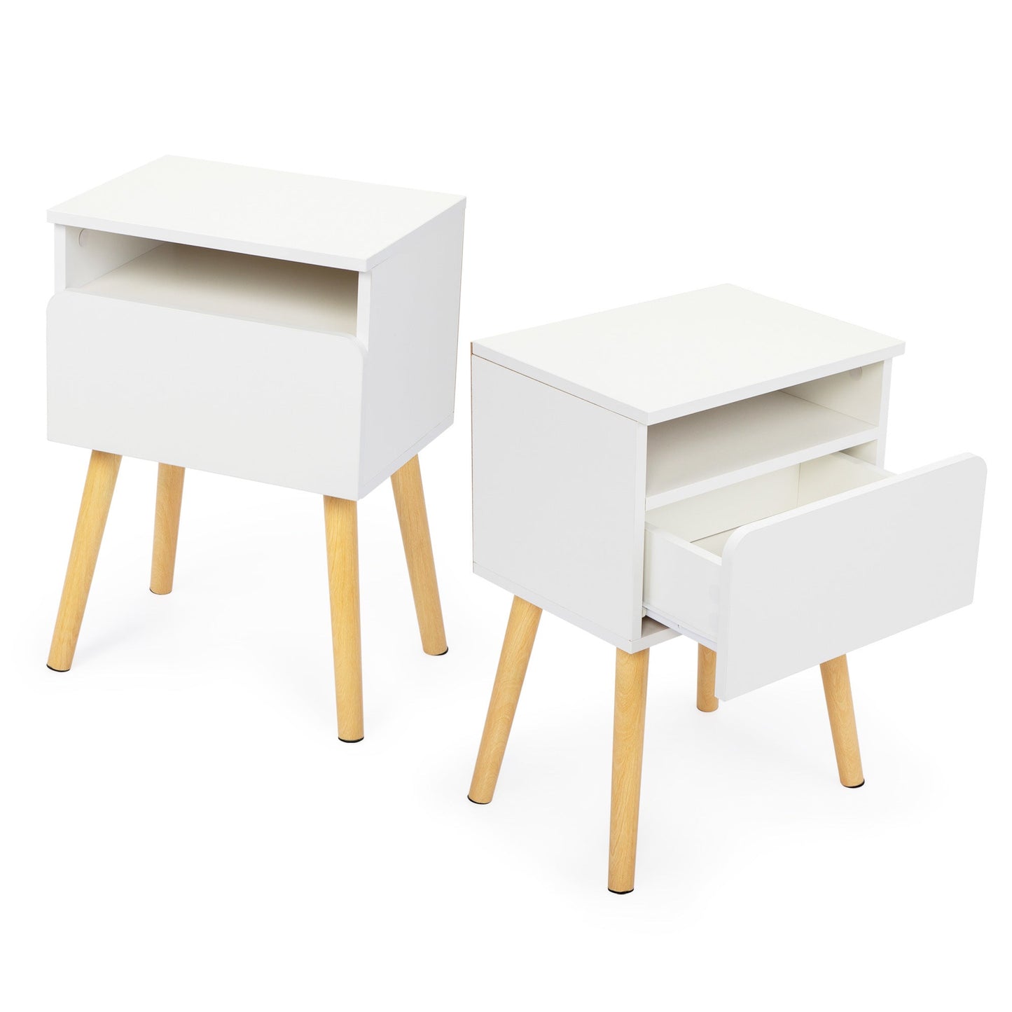 Set of 2 Modern Nightstands with Drawer & Shelf – Functional & Elegant