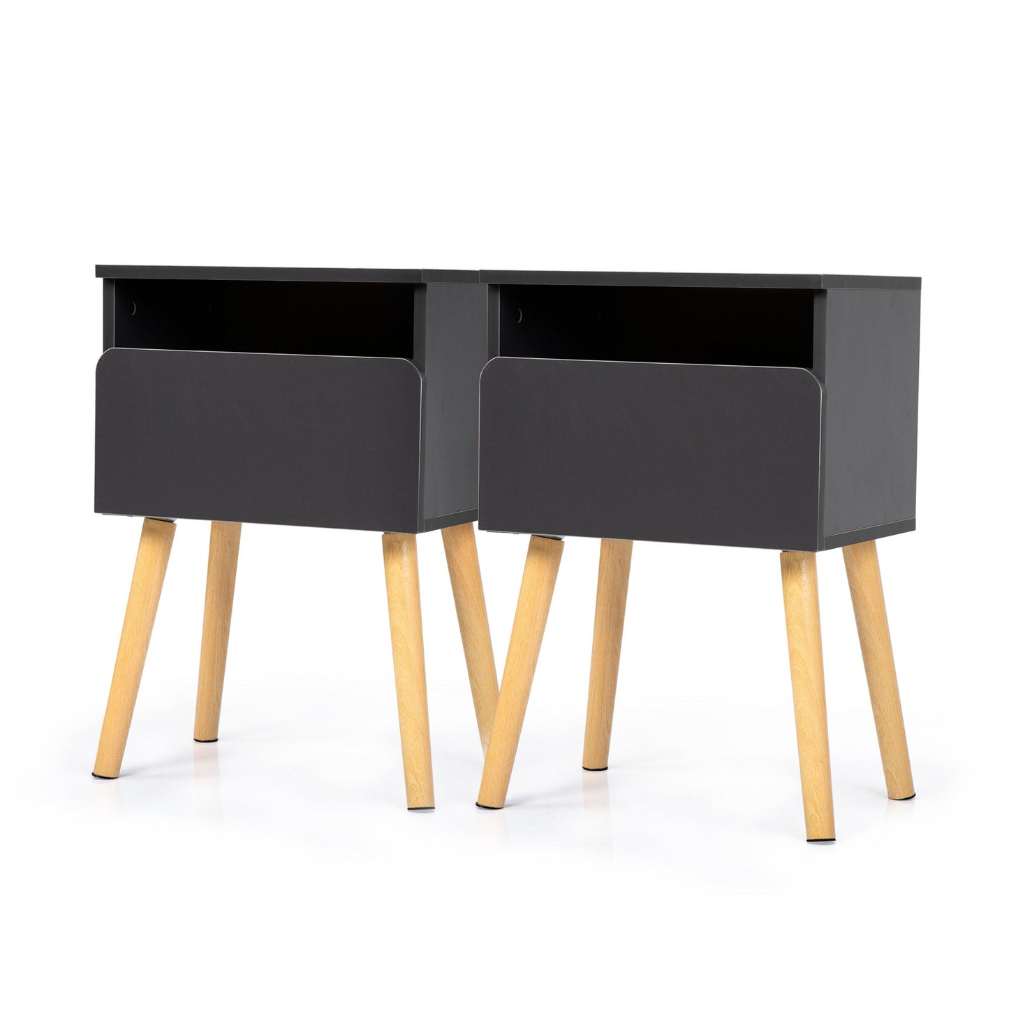 Set of 2 Modern Nightstands with Drawer & Shelf – Functional & Elegant