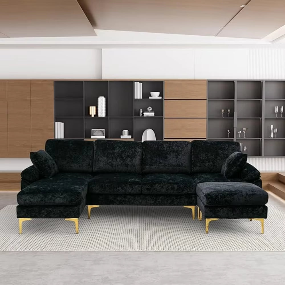 VelvetHaven: U-Shaped Sectional Sofa with 4 Seats in Elegant Velvet 🛋️✨