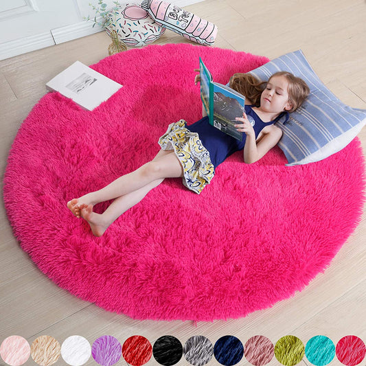 Dreamy Pink Fluffy Cloud Rug: Ultra-Plush 4'x4' Circle Rug for Girls’ Rooms, Nurseries, and Dorms